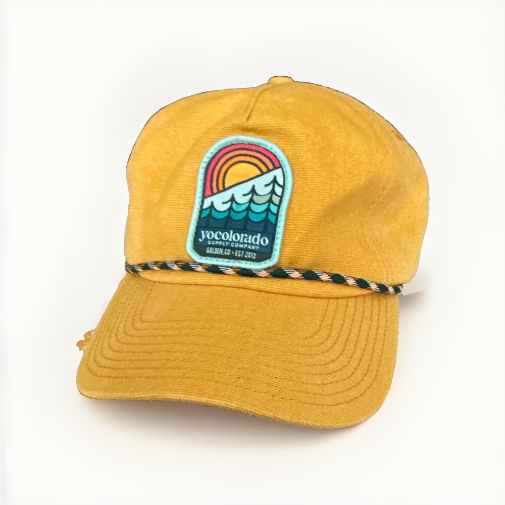 YoColorado Yellow Rope Hat Retro Sunset Wave Patch Snapback Cap